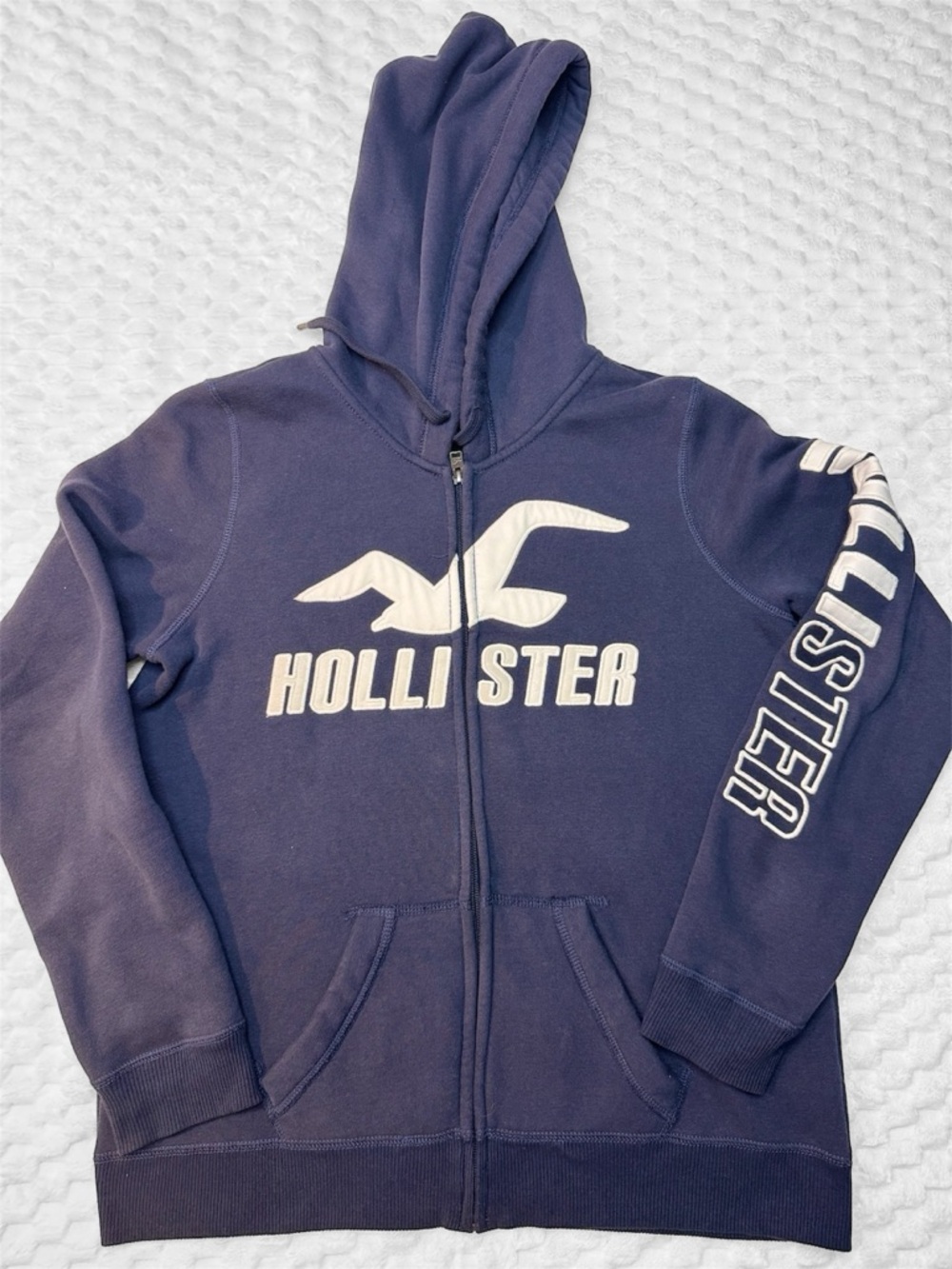 Hollister Navy Blue men’s Zip Hoodie with White Logo
